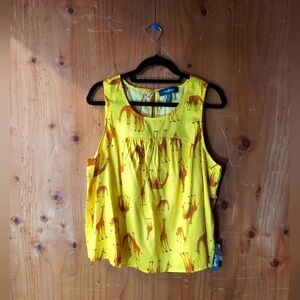Modcloth Befitted For Beaming Yellow Giraffe Patterned Cotton Sleeveless Top
